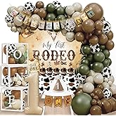 Western Cowboy 1st Birthday Decoration My First Rodeo Birthday Party Supplies with Balloon Highchair Banner Backdrop Photo Banner ONE Box Cake Topper Tablecloth for 1st Rodeo Birthday Party Decor Boy
