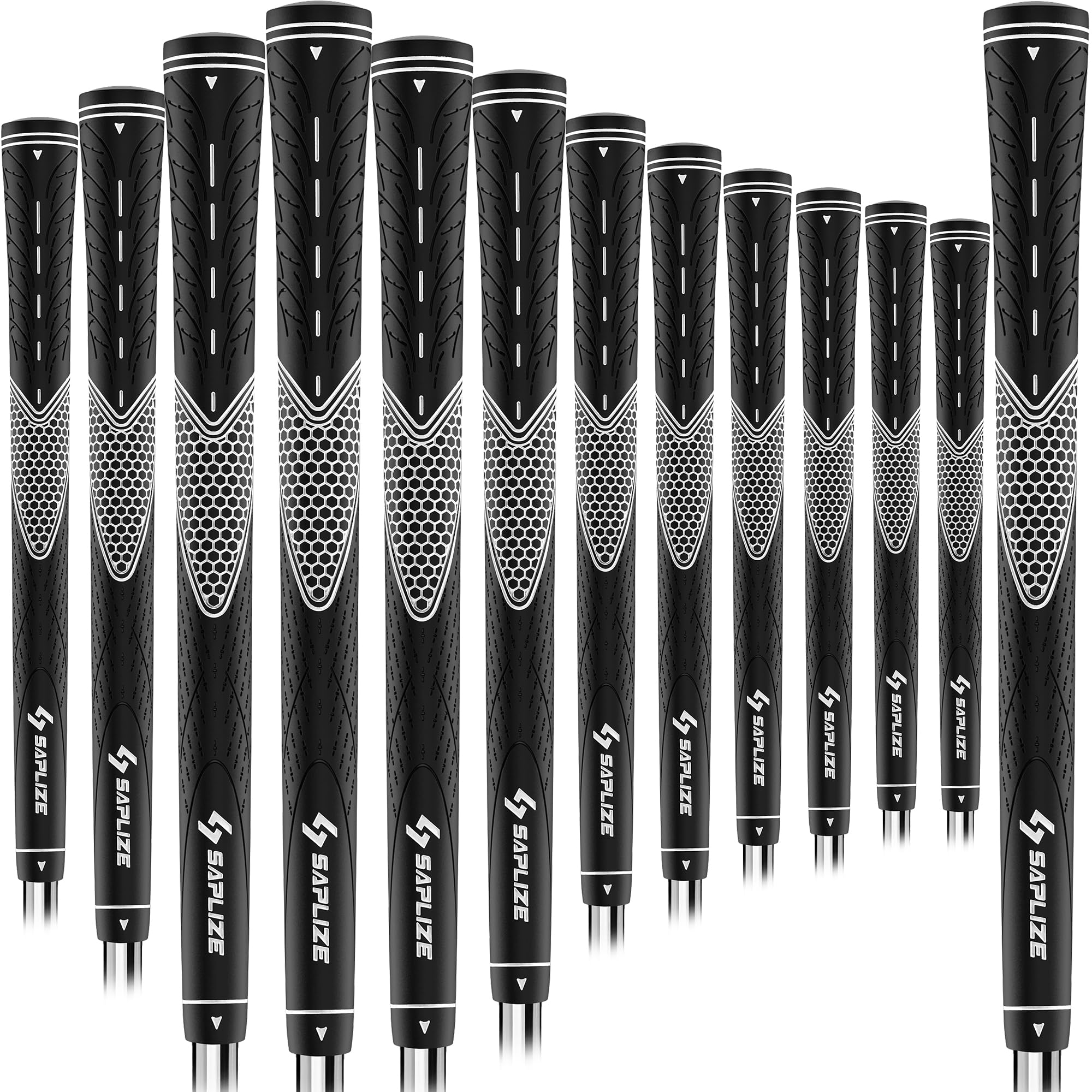 SAPLIZE CC01 Rubber Golf Grips, 13 Grips, 4 Colors Available, Standard/Midsize/Oversize Anti-Slip Rubber Golf Club Grips, White, Standard