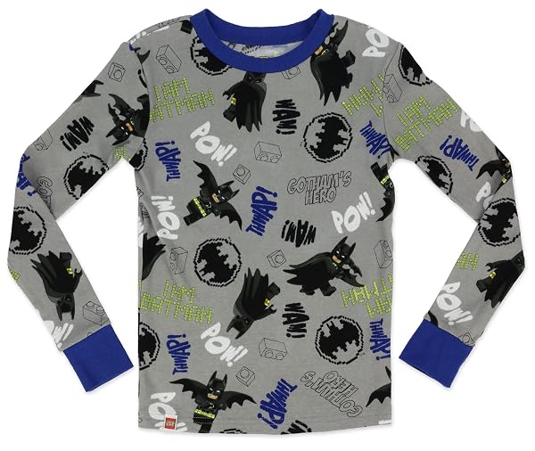 LEGO BATMAN BOY’S PAJAMA 2-FOR-1 SET, 4-PIECE COTTON PAJAMA SETS, BLACK/GREY, LITTLE KID SIZE 8