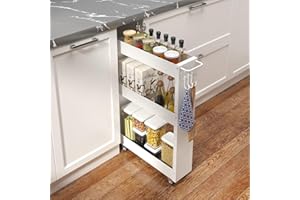 XYZLVSI Slim Storage Cart, 5 in Width, 3-Tier White Rolling Cart with Handle for Kitchen Bathroom Laundry Narrow Places