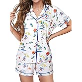 FEMLE Womens Preppy Monkey Pajamas Y2k Cute Pj Sets 2 Piece Short Sleeve Button Down Loungewear Pjs Shorts Pajama Set