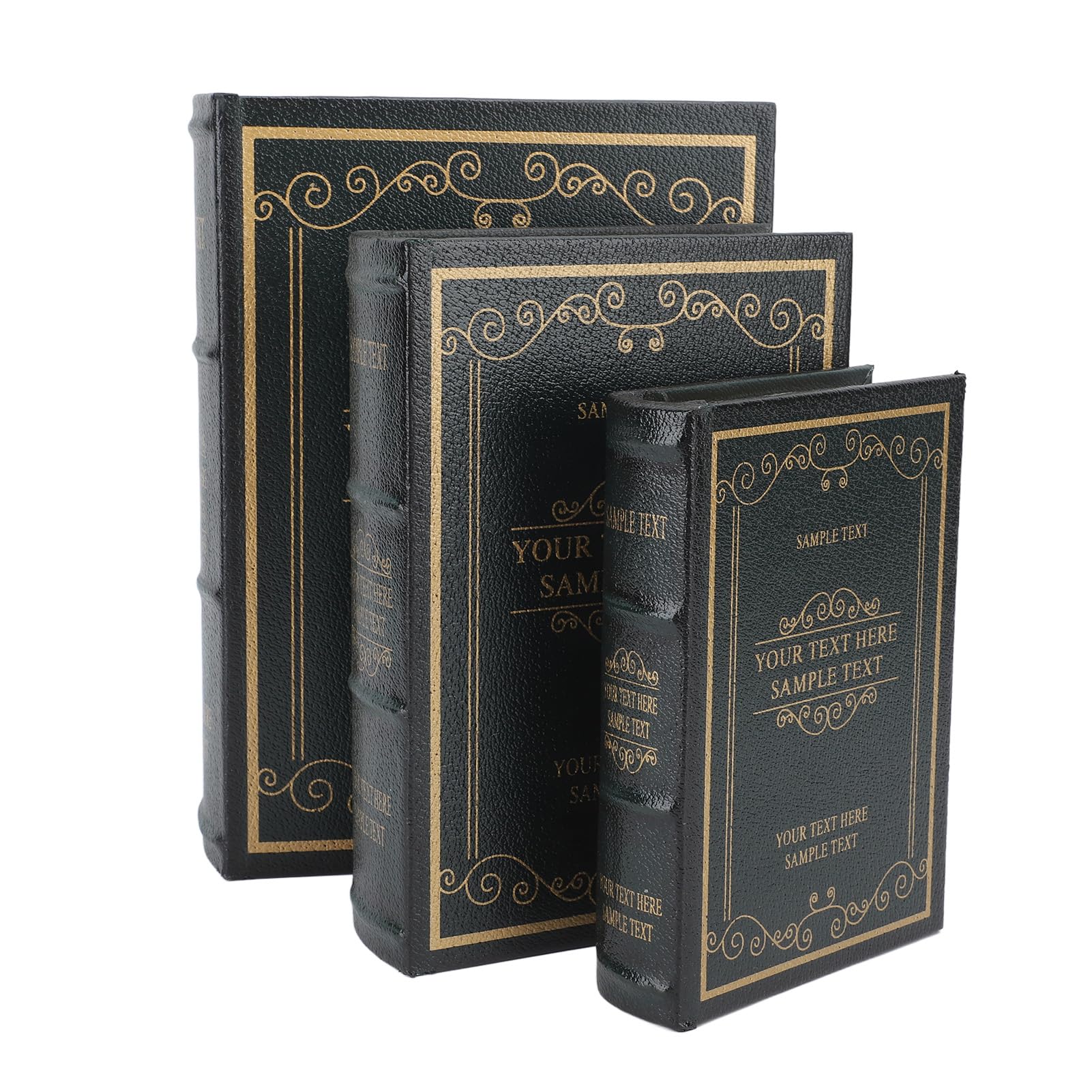 Ozgkee European Vintage Book Shaped Trinket Storage Box Decorative Book Boxes for Office Model Photo Prop (Dark Green, Small: 11.8x17.3x4cm, Medium: 15.4x21.5x5cm, Large: 18.8x25.5x6.2cm)