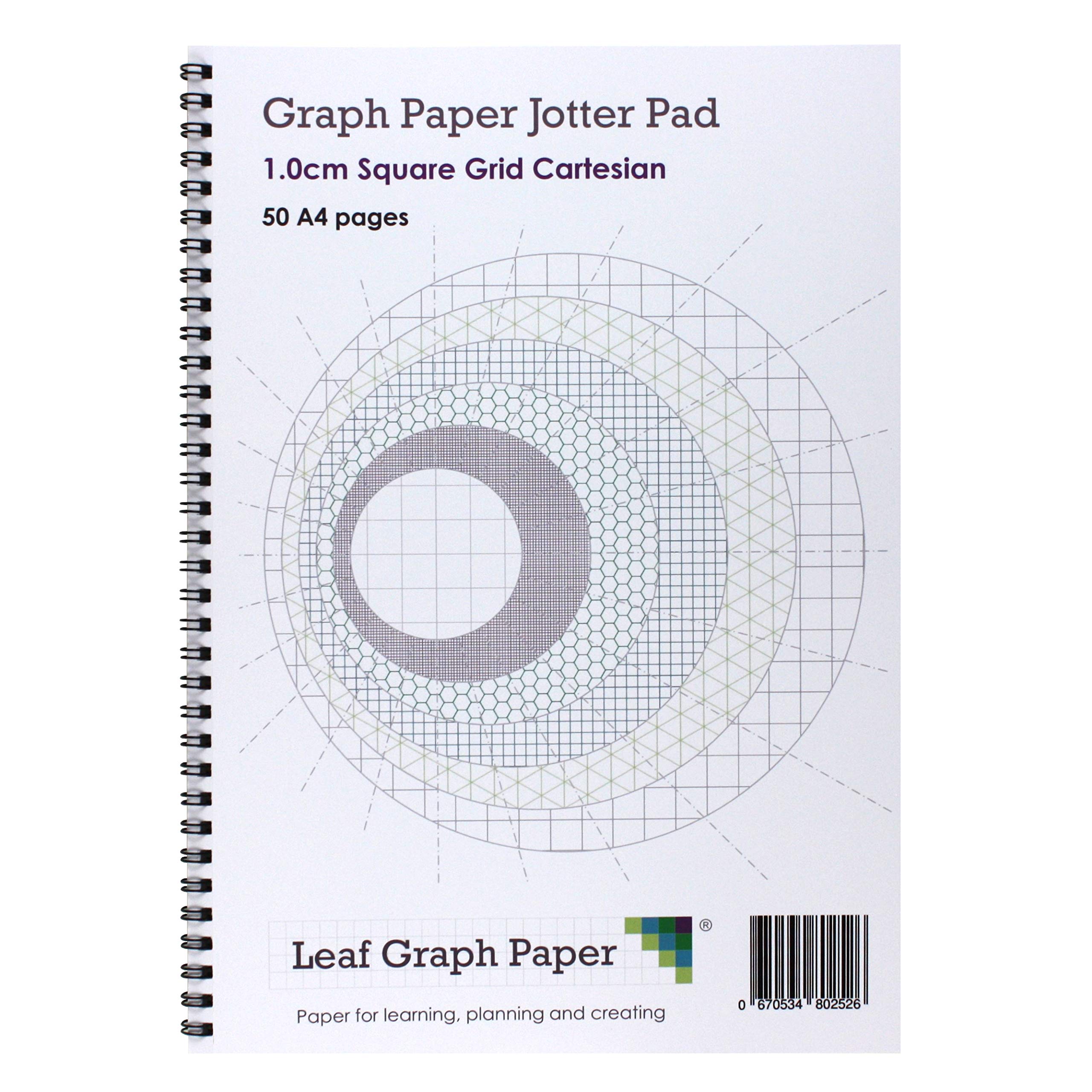 Leaf Graph A4 Graph Paper Book, 10mm (1cm) Squared, 50 Pages, Wirebound Notebook for School and Office, Blue