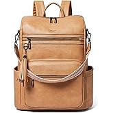 Shrrie 15.6 inch Laptop Backpack for Women,Large Leather Purse,Travel Backpacks Carry on,Water Resistant Casual Laptop Backpacks,College Backpack,Work Backpack for Women,Two-tone Camel Brown