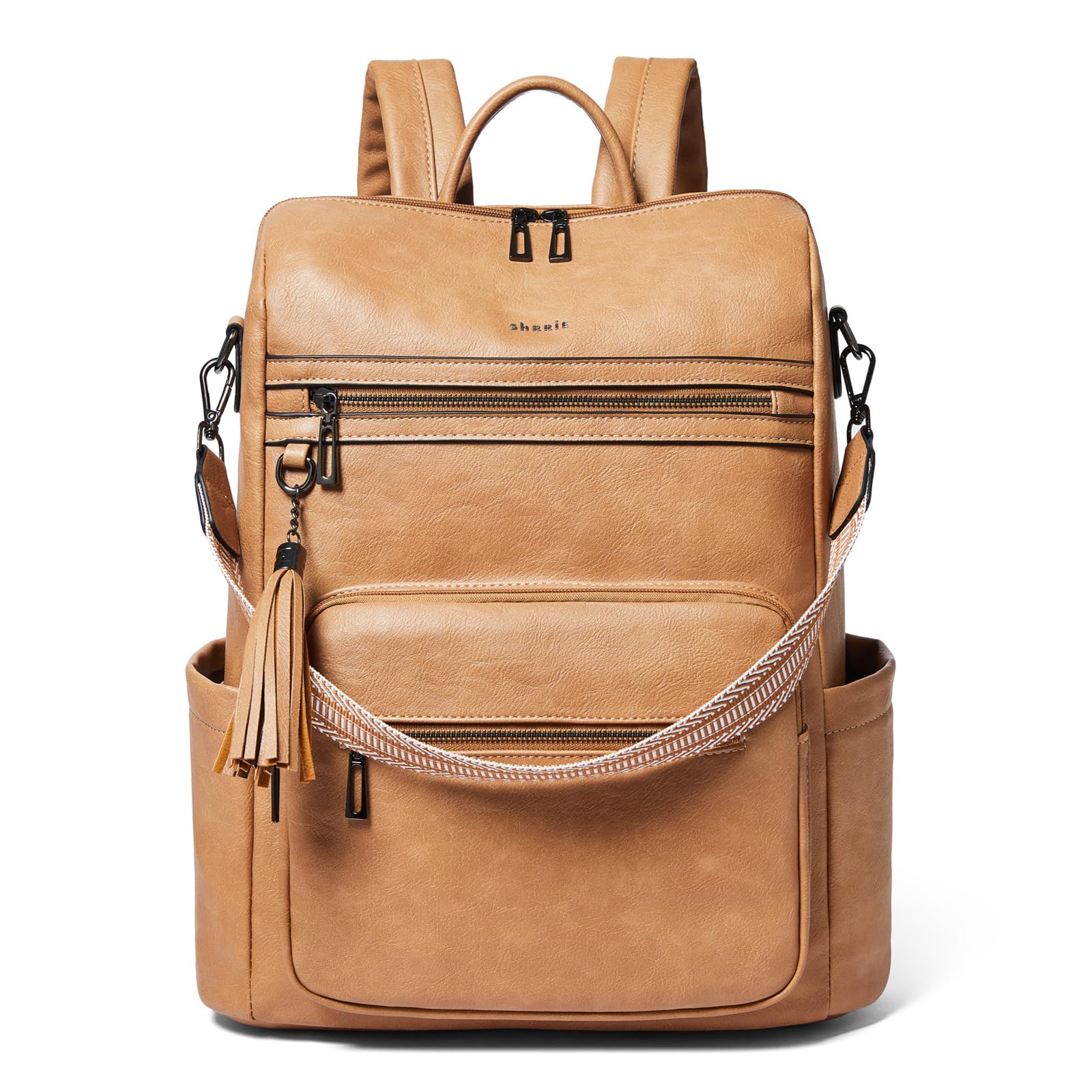 Photo 1 of Shrrie 15.6 inch Laptop Backpack for Women,Large Leather Purse,Travel Backpacks Carry on,Water Resistant Casual Laptop Backpacks,College Backpack,Work Backpack for Women,Two-tone Camel Brown