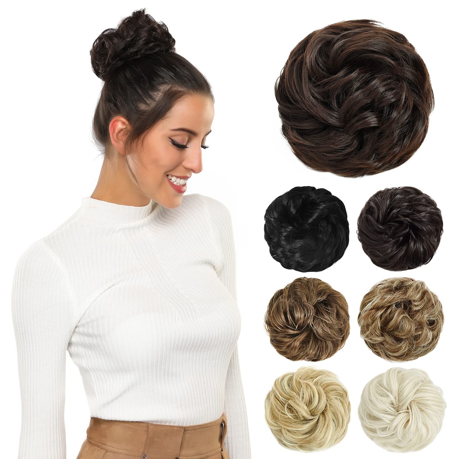 Yamel Messy Bun Hair Pieces For Women Dark Chocolate Brown Hair Extension Updo Curly Messy Bun Scrunchie — image 1