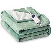 Cozorbt Heat Blanket 50”x60” Throw,Soft Flannel & Sherpa Reversible Electric Blanket with 10 Heat Settings,12 Timer Setting and 3 Hours Auto-Shut Off,ETL Certified Machine Washable,Green