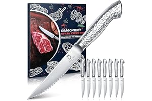 DRAGON RIOT Steak Knives Set of 8 Serrated Edge Steak Knife Set Japanese Stainless Steel Dinner Knife Diswasher Safe Steak Kn