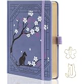 TIEFOSSI A5 Lined Journal, Cute Cat Journal for Women Girls, College Ruled Notebook with Pretty Sakura Pattern, Aesthetic Diary for Writing Journaling Drawing, Golden Edges