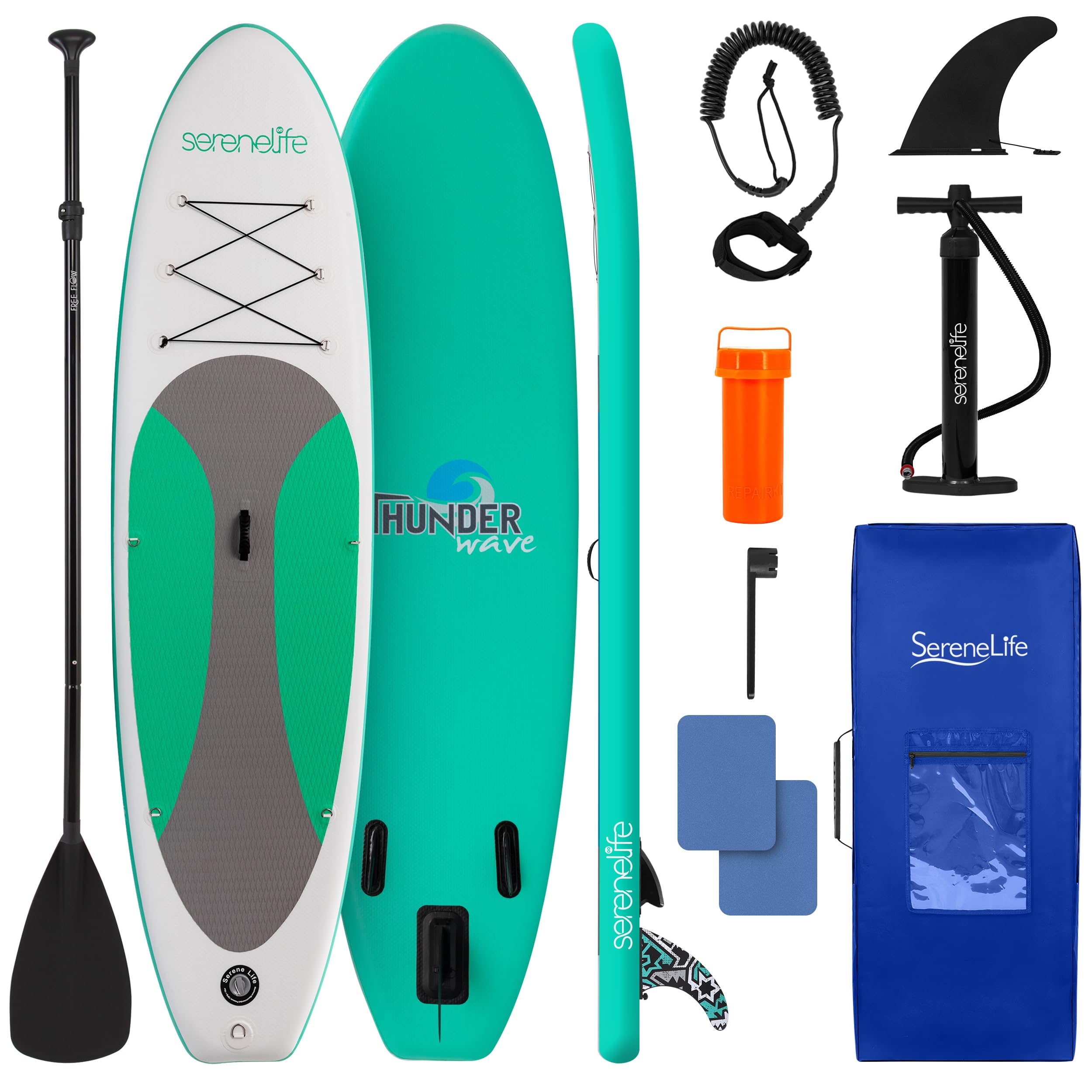 Photo 1 of ***image reference***SereneLife Inflatable Stand Up Paddle Board - Wide Stable Design, Non-Slip Deck for Adults & Youth with Premium Paddle Board Accessories: Carry Bag, Dual Action Pump, Paddle, Ankle Leash - 10'