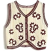 RYSTELICA Women's Crop Crochet Vest Top Summer Button V Neck Embroidered Knit Sleeveless Sweater Vest