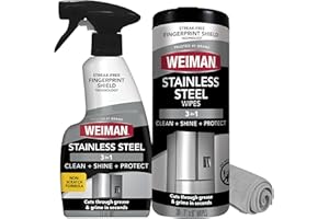 Weiman Stainless Steel Cleaner Kit - Removes Fingerprints, Residue, Water Marks, and Grease
