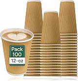 Zuvo Kraft 12 Ounce Ripple 3 Ply Disposable Insulated Paper Cups Brown view 1