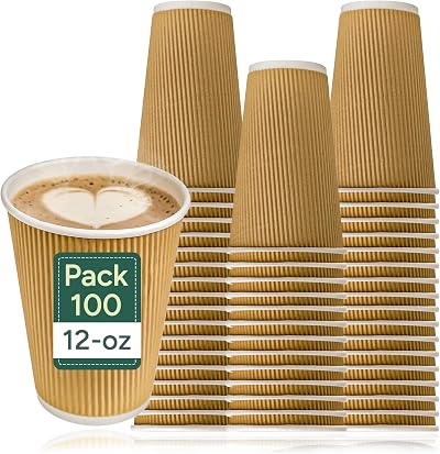 Zuvo Kraft 12 Ounce Ripple 3 Ply Disposable Insulated Paper Cups Brown