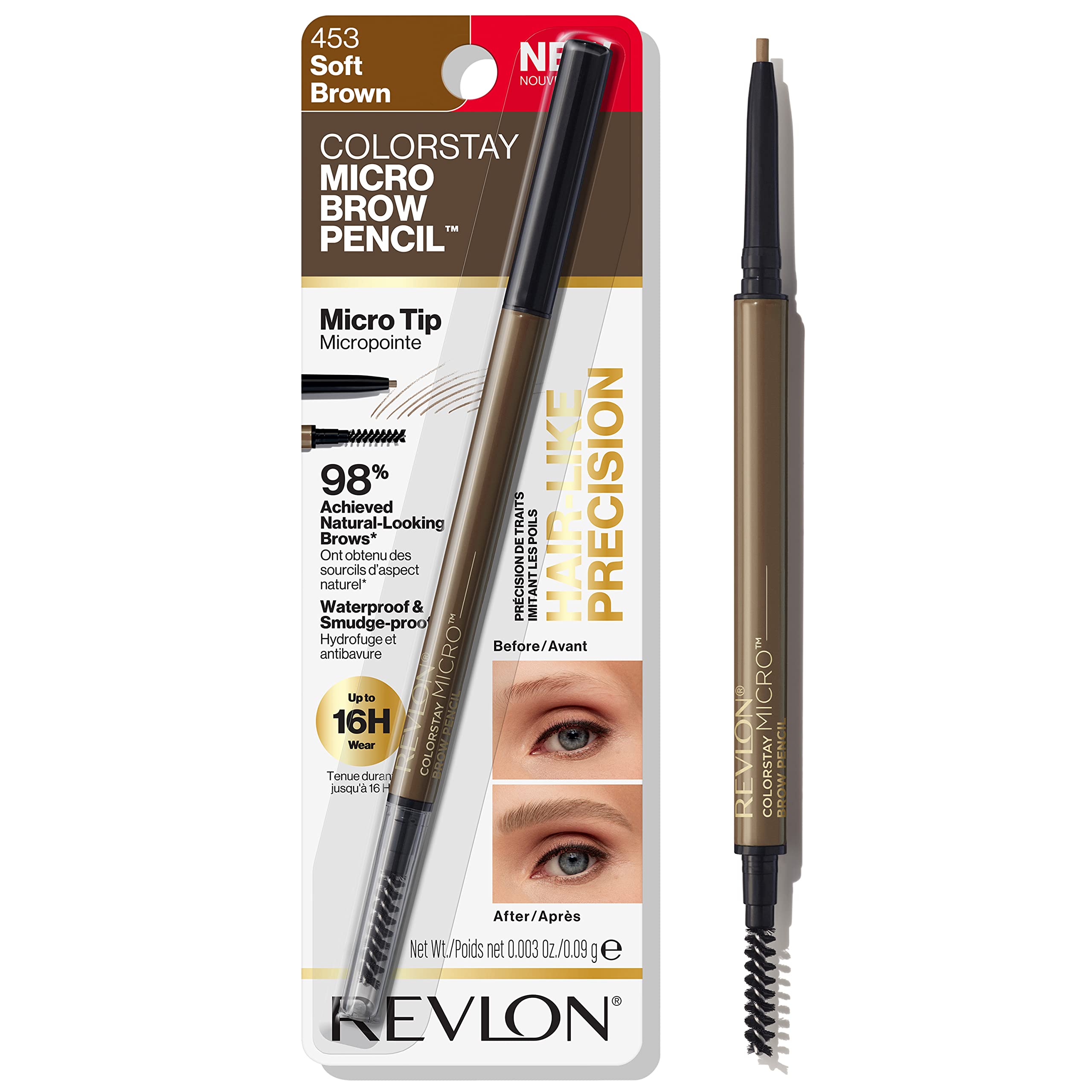 Photo 1 of Revlon ColorStay Micro Eyebrow Pencil with Built In Spoolie Brush, Infused with Argan and Marula Oil, Waterproof, Smudgeproof, 453 Soft Brown, 0.003 oz