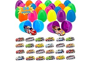 Craiiby 24 Pcs Easter Eggs with Toys Inside, Prefilled Easter Eggs with Different Pull Back Racing Cars for Toddler Kids Basket Stuffers, Egg Hunt and Party Favors, Filled Easter Eggs