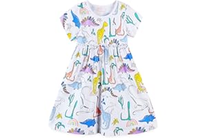 Bumeex Toddler Girl Clothes Cotton Casual Cartoon Print Short Sleeve Dress Girls Sundress 1-7 Years