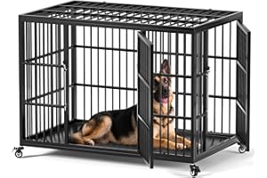 VERIFURTY 48 Inch Heavy Duty Dog Crate for Large Dogs with Self-Locking Latch, Escape-Proof Steel Kennel Indoor, XL Large Double Door Metal Pet Cage with Wheels