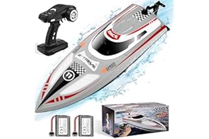 HEXSOLID Remote Control Boat RC Boat for Pool & Lakes with Capsize Recovery 3 Speeds Cruise Control 30+ KPH Racing Boats 2 Batteries 60Min Pool Toys for Kids & Adults and Ideal Gifts for Kids