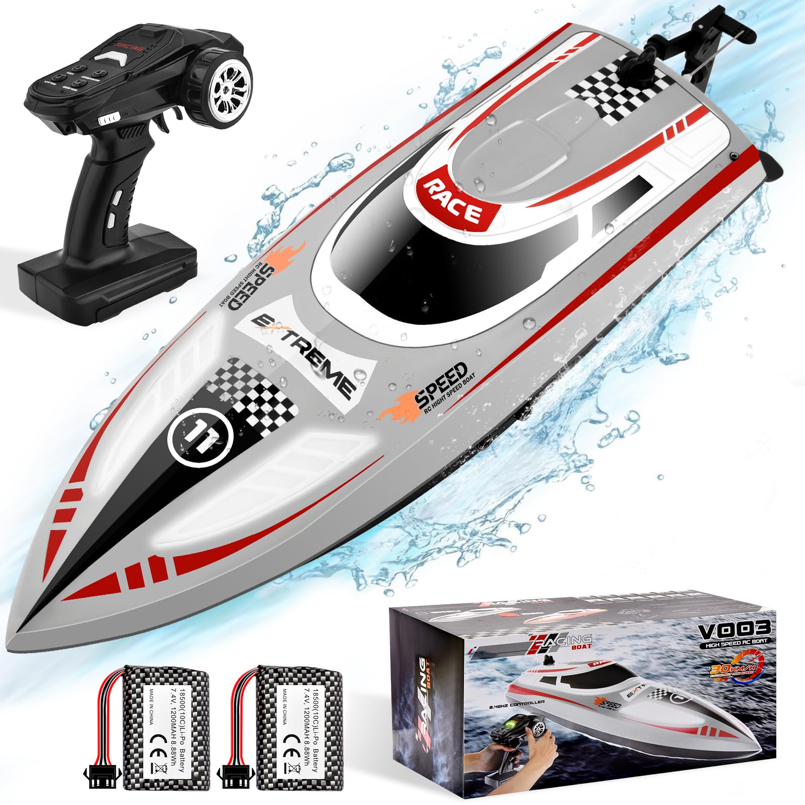 Photo 1 of HEXSOLID Remote Control Boat RC Boat for Pool & Lakes with Capsize Recovery 3 Speeds Cruise Control 30+ KPH Racing Boats 2 Batteries 60Min Pool Toys for Kids & Adults and Ideal Gifts for Kids