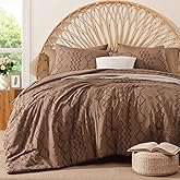 AMBERSPACE Queen Comforter Set Brown, Tufted Geometric Boho Bedding Farmhouse Bed Set, All Season 7 Pieces Bed in a Bag with Sheets, Pillowcases & Shams