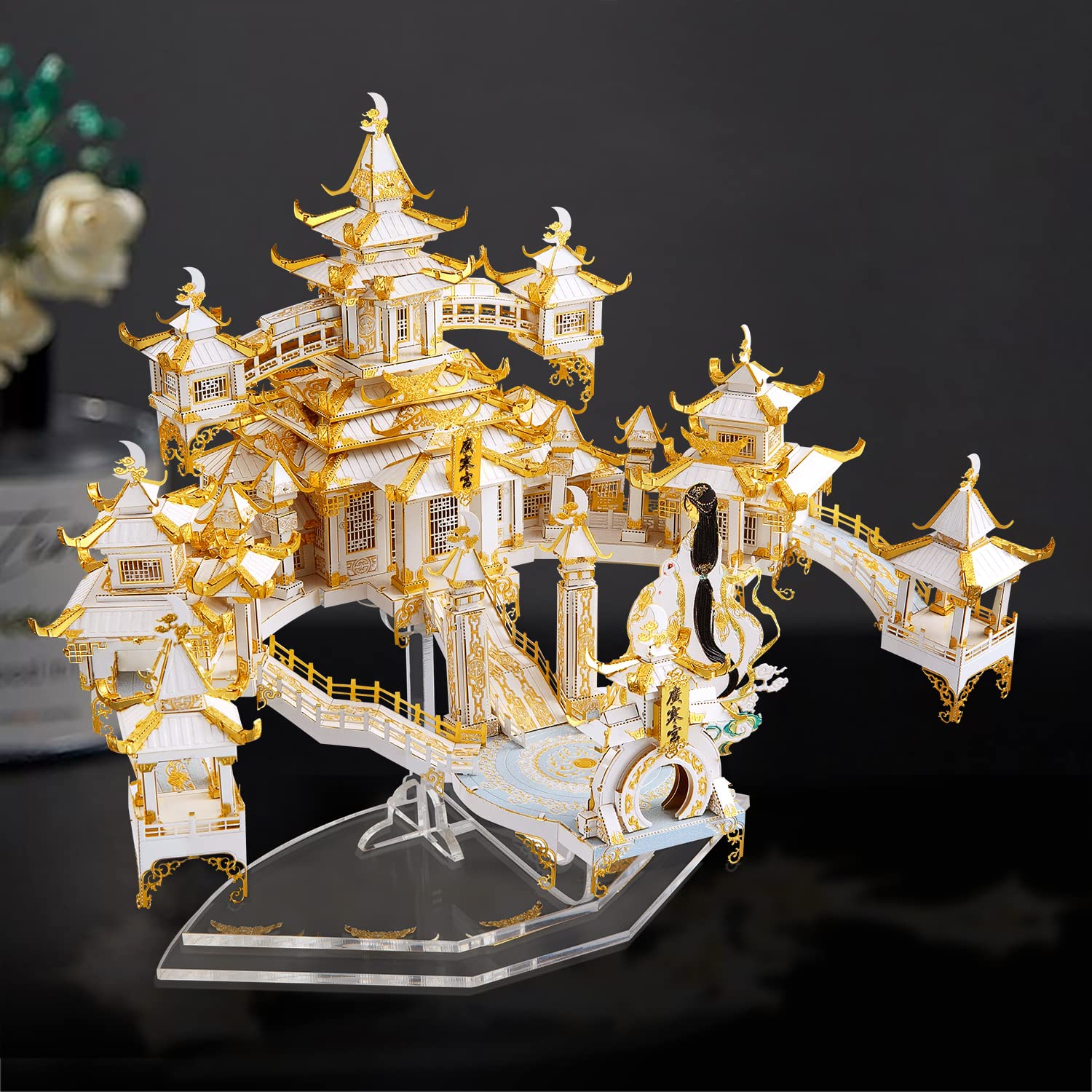 Piececool 3D Metal Puzzles for Adults, The Moon Palace 3D Metal Models Kits, Chinese Architecture Building Kits, Brain Teaser 3D Puzzles for Teens DIY Craft Kits, Great Birthday Gifts, 429 Pcs