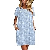 Ekouaer Women Nightgowns Short Sleeve Sleepwear Soft Pajama Dress Sleep Shirt Nightshirt S-2XL