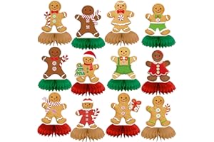 Weekgrat 12 Pcs Christmas Gingerbread Man Honeycomb Centerpieces Gingerbread Man Party Table Centerpieces Christmas Party Decorations for Xmas Winter Home Office Birthday Supplies