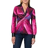 DKNY Womens Long Sleeve Collared V-Neck Jersey Blouse