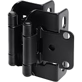 DecoBasics 50 Pack 1/2" Overlay Black Cabinet Hinges for Cabint Doors (25 Pairs) &ndash; Self-Closing Partial Wrap Semi-Concealed Face Frame Hinge for Cupboard &amp; Kitchen Doors w/Screws &amp; Quiet Bumpers