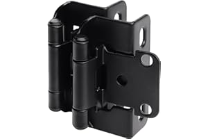 DecoBasics 50 Pack 1/2" Overlay Black Cabinet Hinges for Cabint Doors (25 Pairs) – Self-Closing Partial Wrap Semi-Concealed Face Frame Hinge for Cupboard & Kitchen Doors w/Screws & Quiet Bumpers