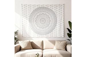 Furnishful Finesse Mandala Silver Ombre Tapestry Boho Wall Hanging Tapestries Wall Cloth Tapestry for Living Room Bedroom and
