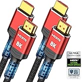Highwings 8K 10K HDMI 2.1 Cable 6.6FT/2M 2-Pack, Certified Ultra High Speed HDMI Cable Braided Cord-4K@120Hz 8K@60Hz, DTS:X, 