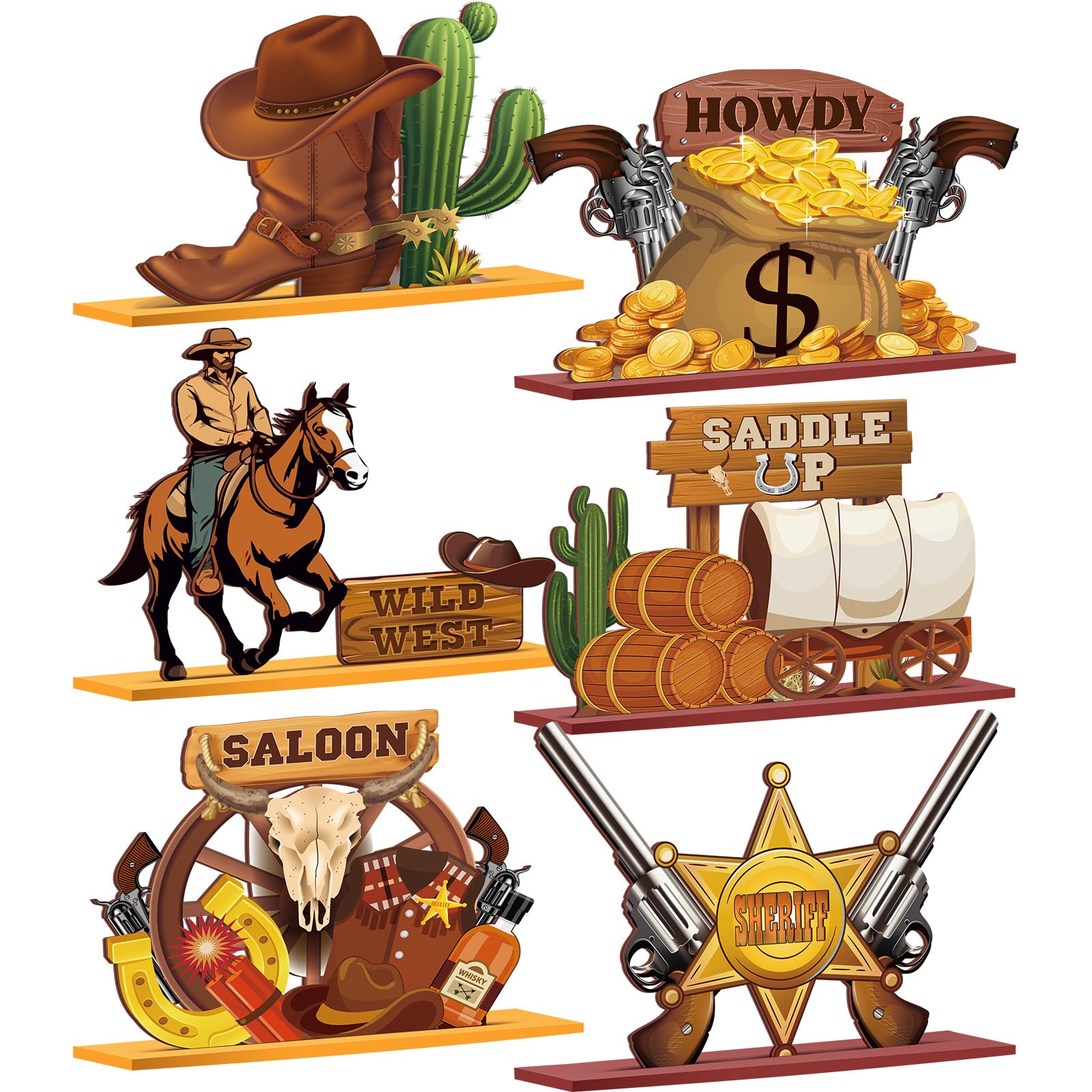 Photo 1 of 6 Pieces Western Cowboy Centerpieces Decorations West Wooden Tables Decor Wild Western Theme Table Centerpieces for Rodeo Party Decorations Birthday Baby Shower
