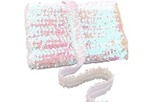 ZNZAKKA White Elastic Sequin Ribbon Trim 10 Yards Flat Glitter Stretch Ribbon for Dance Dress Embellish Headband Supplies (White)