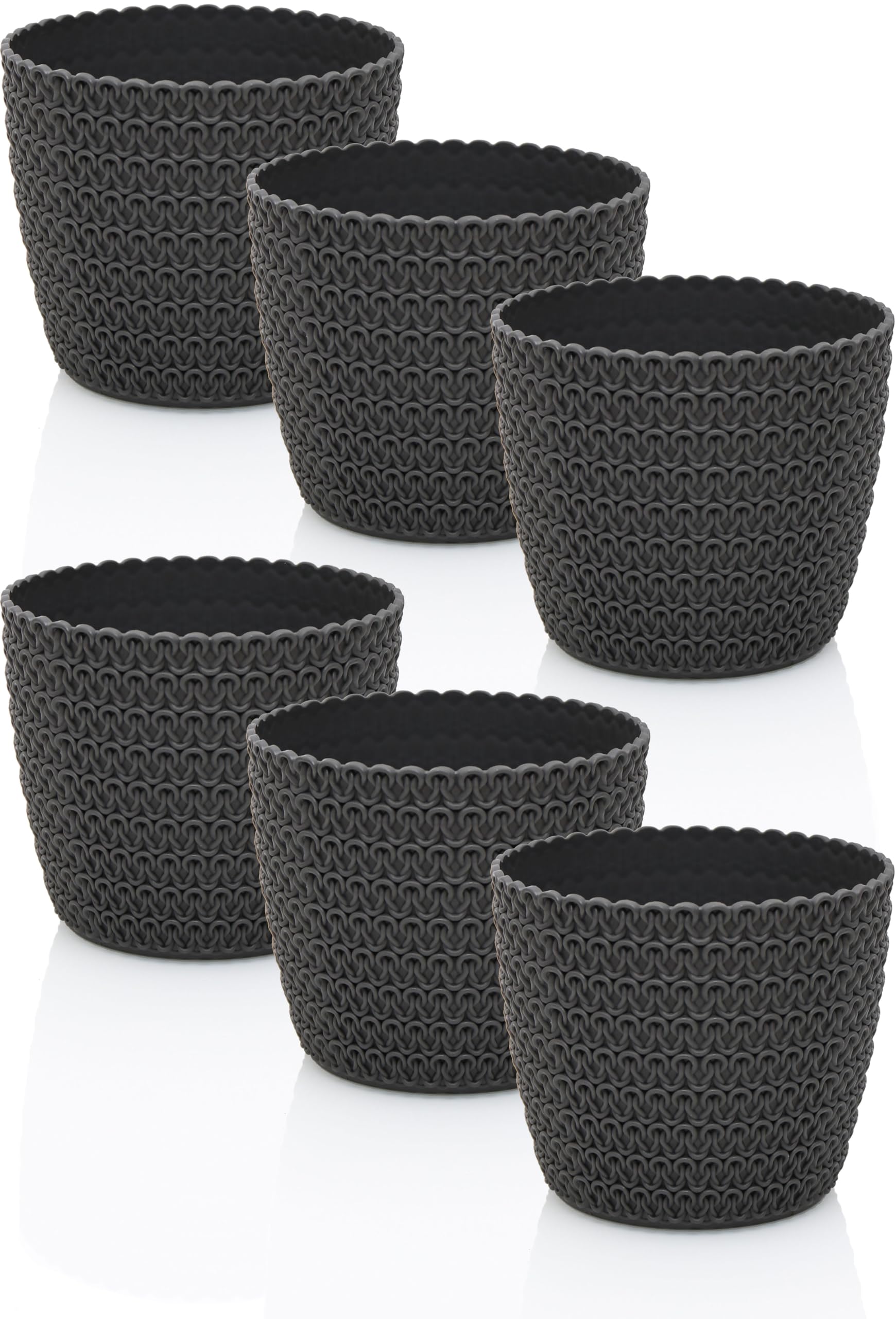 idea-station RIBA Flower Pot Set 6 x 11 cm - Anthracite - Shatterproof Plastic Flower Pots for a Wide Range of Plants, Flowers - Matte Planters for Indoor and Outdoor Use