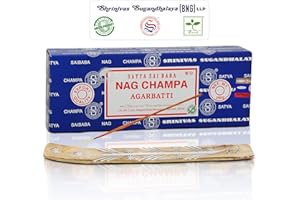 Satya Nag Champa Incense Sticks Bangalore- 250gm Bundle Natural Hand Rolled Non-Toxic Nagchampa BNG Insense Set with Raajsee Insence Stick Holder for Meditation, Yoga, Aromatherapy & Joss Sticks