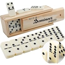 Jeu De Dominos En Bois Ajuny – Double Six 28 Tuiles – Support Empilable Inclus – Classique Rétro Pour Toute La Famille – Décoration Et Jeu