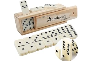 Smilejoy Dominoes Set for Adults, Domino Set for Classic Board Games, Double 6 Domino Game Set 28 Pieces with Natural Wood Case (2 Players)