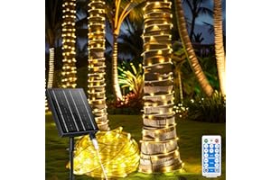 LAIRTPOW Solar Rope Lights Waterproof 39FT 100LEDs,High Capacity Battery,Dual Charging,Highlighted Version,Remote-Control,for Outdoor Pathway Patio Garden Palm Tree Christmas Lighting (Brighter - Warm White)