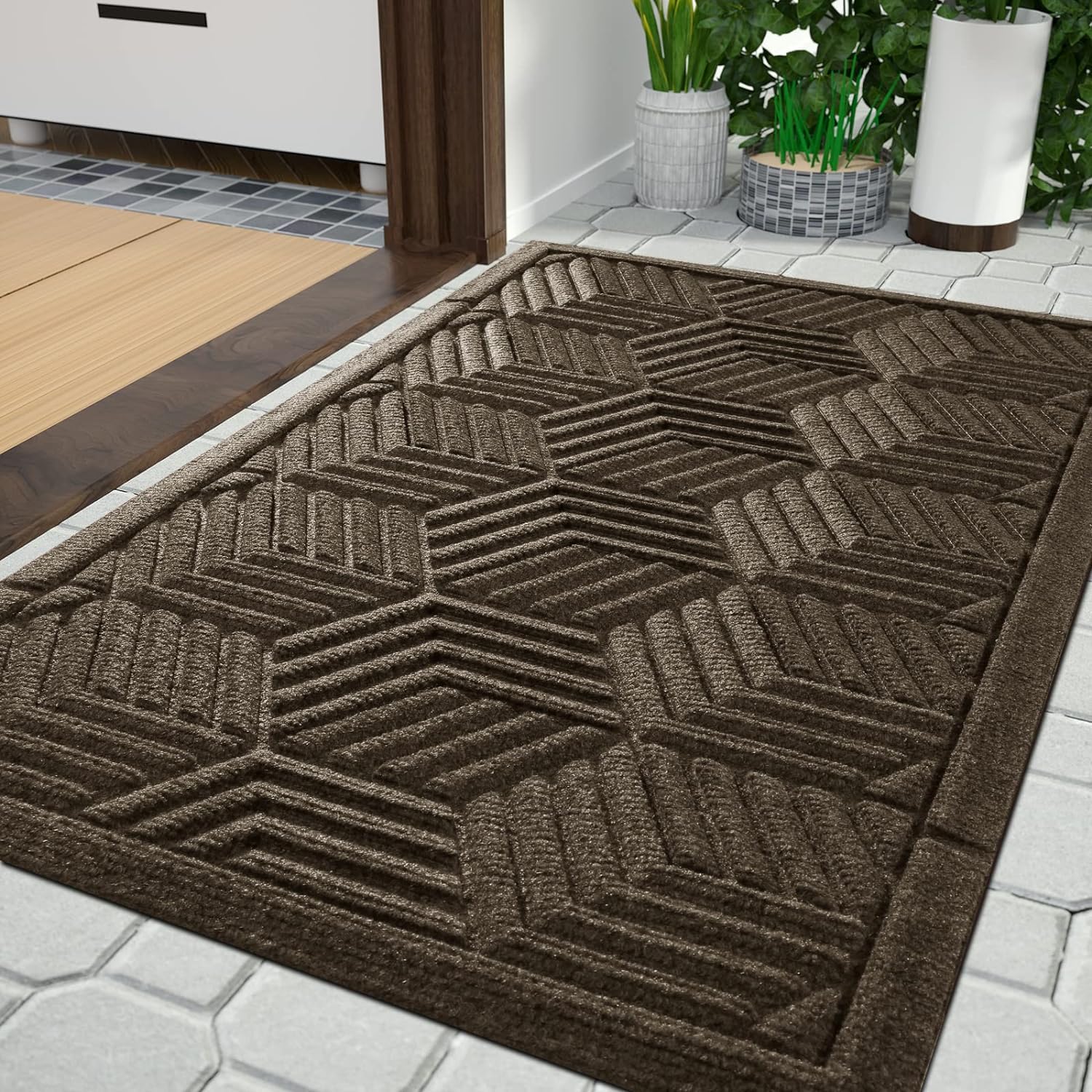 Yimobra Door Mat，Water Absorption rubber mat， Non Slip, Resist Dirt, Water Absorption, Easy Clean, 75x43 cm, Beige Brown