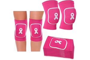 Cotwinter 6 Pairs Breast Cancer Knee Pads for Volleyball, Breast Cancer Awareness Ribbon Knee Pads for Sports Team Football Tennis Gym Exercise (Pink,M)