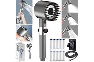 Fcteap Drivse Iondrops Handheld Showerhead Multifunctional Massage One Button Adjustment Pressure Turbocharge Skin Beauty with 10 PCS Purifying Water Filter 6.6 ft Hose No-Drill Holder (Grey)