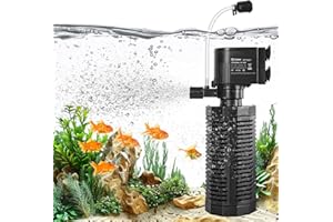 Yaubay Aquarium Internal Filter for 10-50 Gallon Tanks, 13W Power Biochemical Sponge Fish Turtle Tank Filter with Aeration System, Silent Submersible Filters, 212 GPH