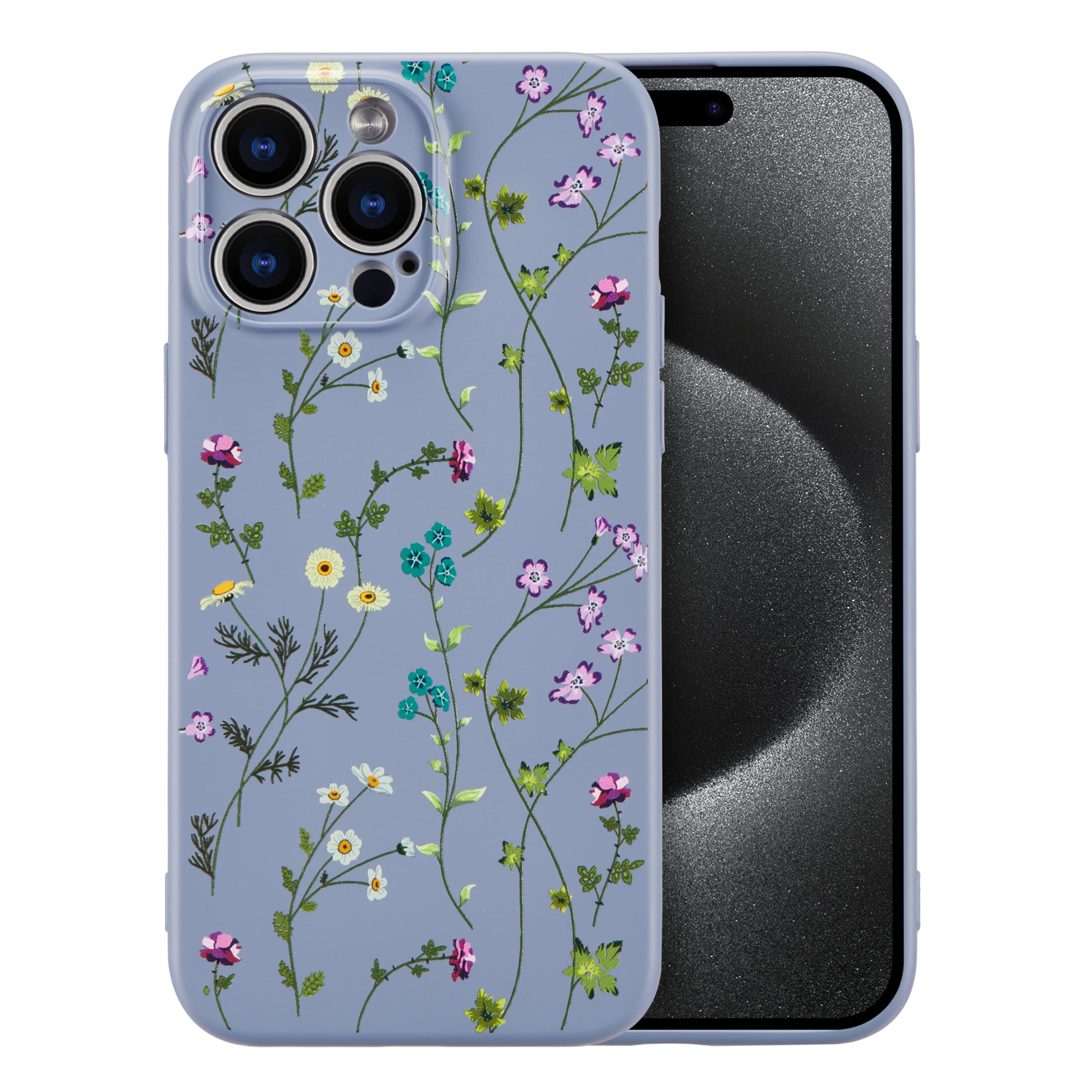RALEAVO Flower Case for iPhone 15 Pro Max, Liquid Silicone Shockproof Protection Case Cover for Girls Women with Aesthetic Cute Floral Patterns Soft Slim Phone Case for iPhone 15 Pro Max 6.7"-Grey — image 1