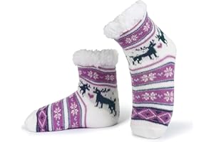 Sooneeya Kids Slipper Socks - Girls Boys Christmas Anti-Slip Socks - Warm Thick Lining Cozy Soft Indoor Gifts