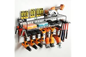 YueTong Power Tool Organizer For Garage Storage,Drill Holder Wall Mount With Charing Station,Wall Organizer For Garage Organization.Free Assembly/Heavy Duty/7 Slots/3 Layers/Suit For Studs