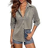 siliteelon Striped Button Down Shirts for Women Long Sleeve Collared Blouses Dressy Casual Knitted Trendy Cute Tops