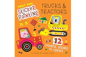 First Fun Sticker Painting: Trucks & Tractors: 12 Colorful Scenes to Create (Happy Fox Books) Paint-by-Sticker Art Designs for Kids Ages 4 and Up - Fire Truck, Bulldozer, Excavator, Crane, and More