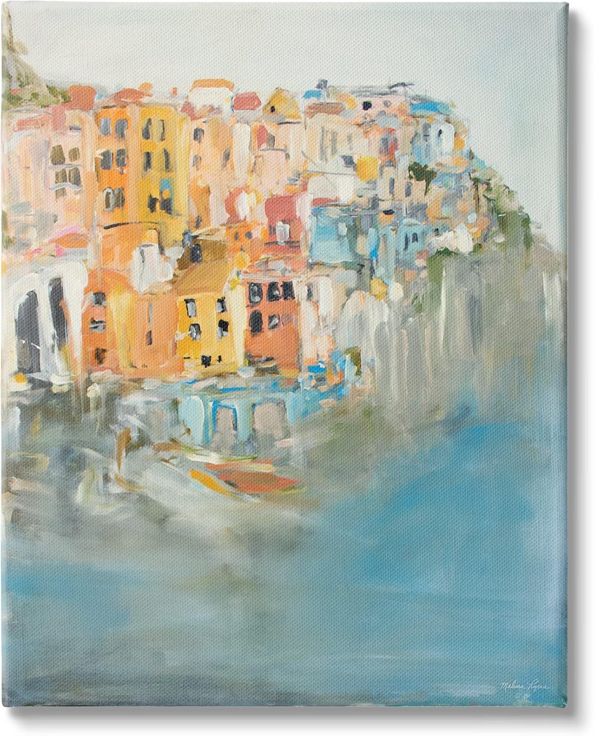 Paintings - Stupell Industries Expressive Coastal City Abstract Landscape Painting Yellow Blue, Designed by Melissa Lyons Canvas Wall Art, 24 x 30
